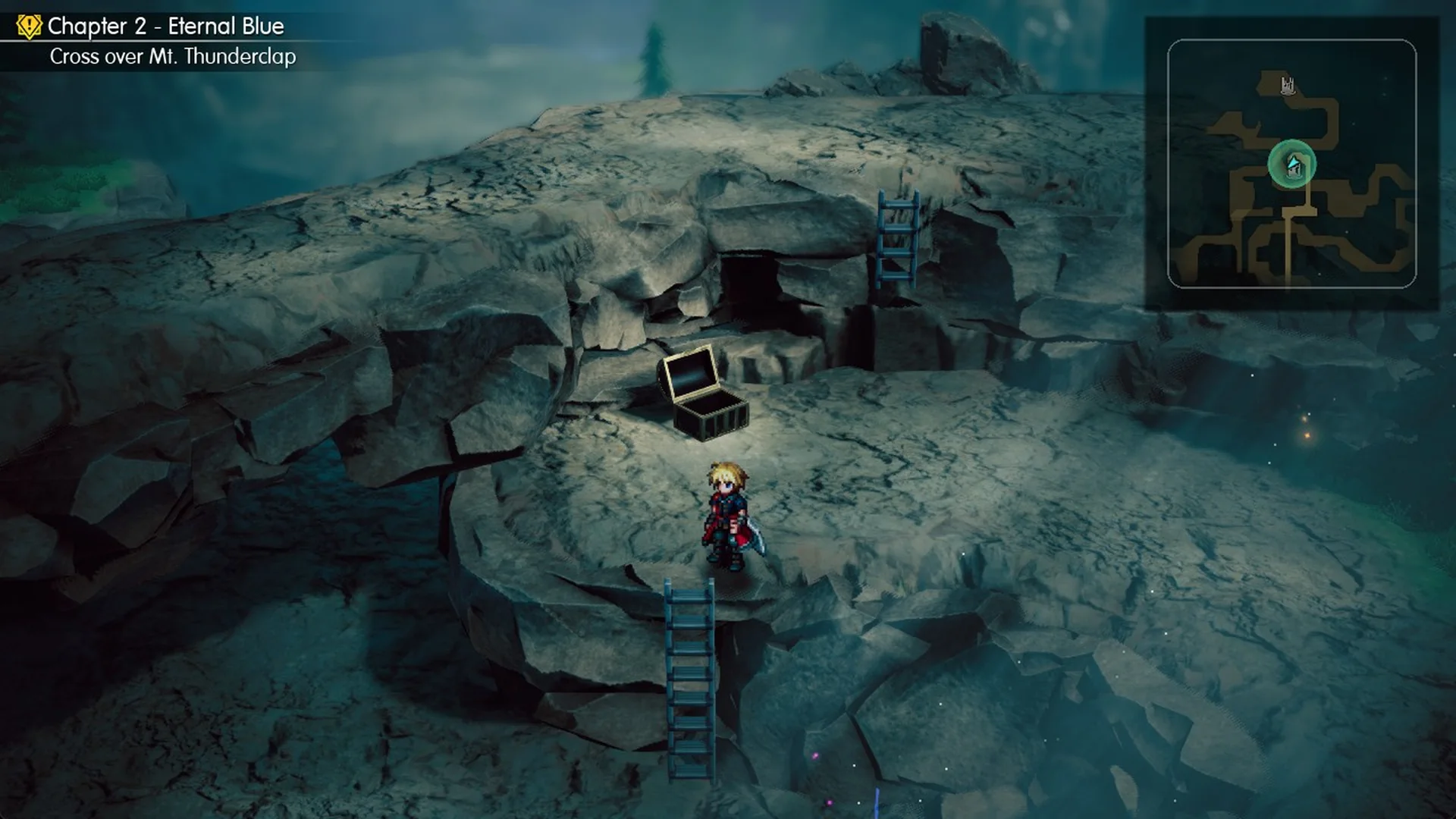 Rope ladder unrolled down from the south-west corner of the Cape of the Raiju ledge