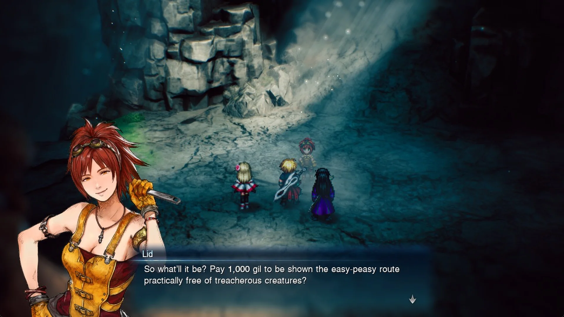 Lid offering to show the easy-peasy route through Mt. Thunderclap for 1,000 gil