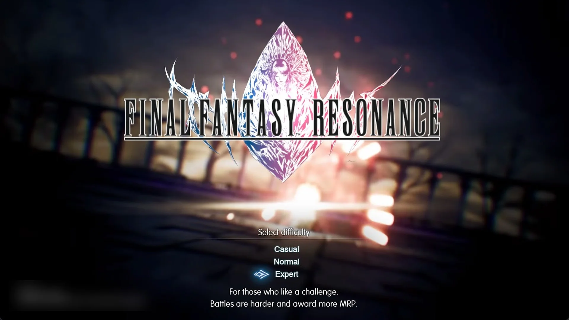 Final Fantasy Resonance Select difficulty screen with Expert highlighted