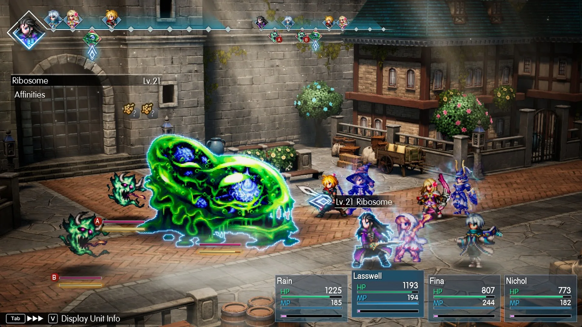 Lv 21 Ribosome with two Green Souls in the first Old Town fight