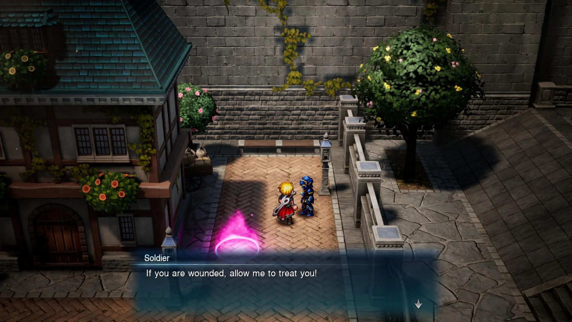 Soldier next to the save point: If you are wounded, allow me to treat you!
