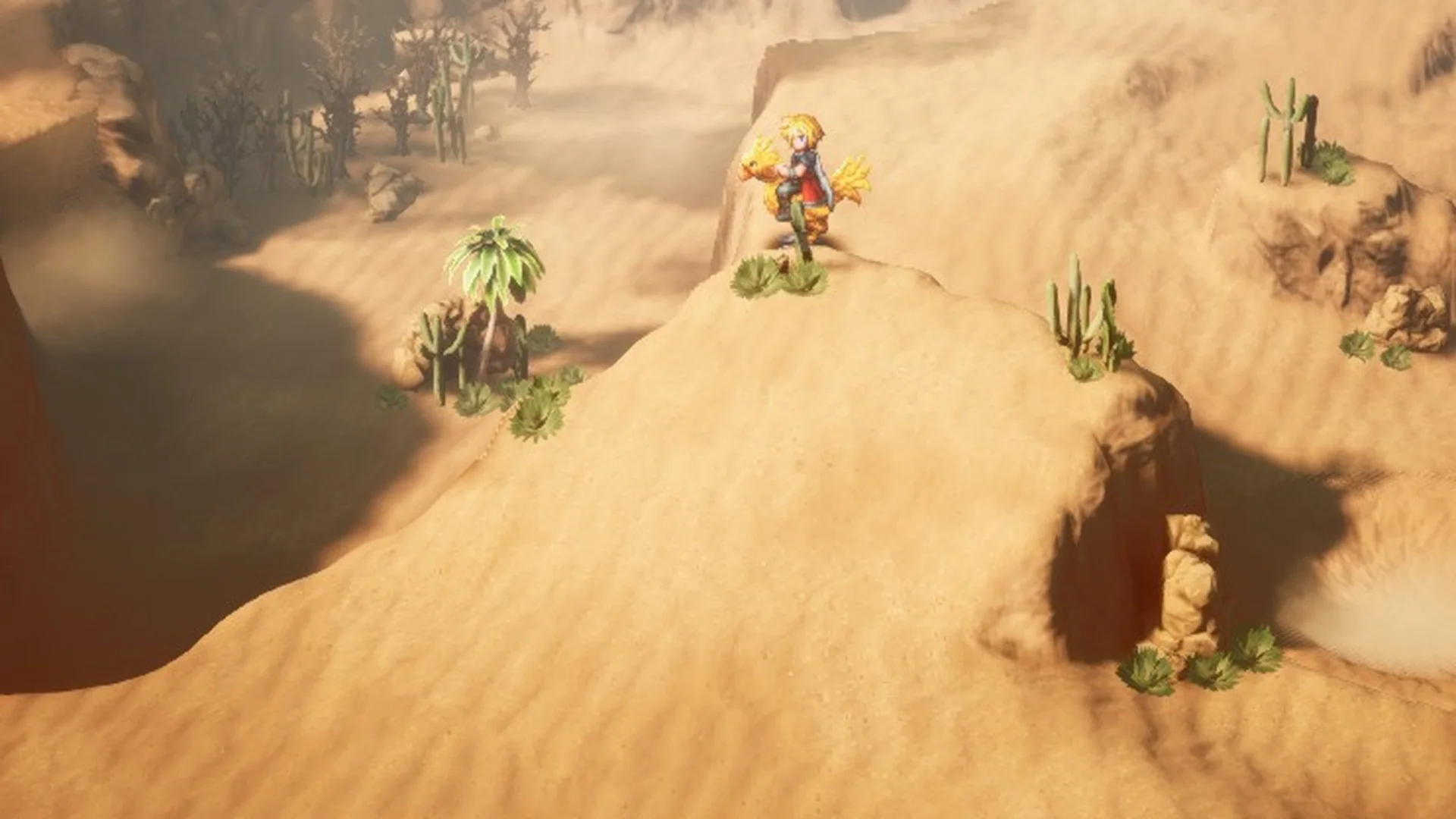 Rain riding a chocobo across the desert in Final Fantasy Resonance