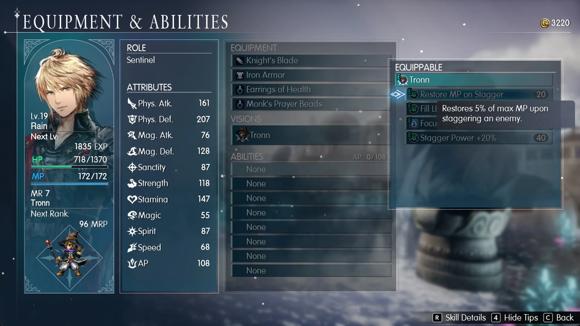 Tooltip: Restores 5% of max MP upon staggering an enemy