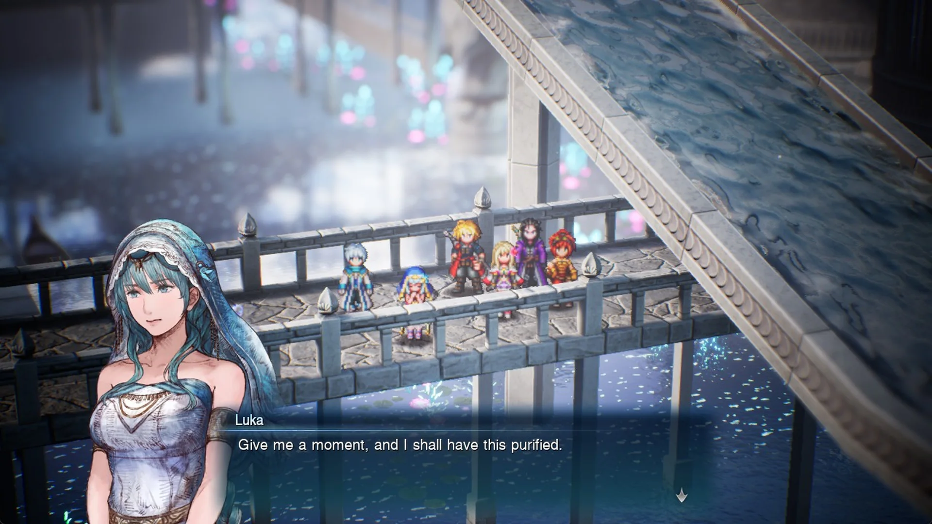 Luka on the west corridor bridge: Give me a moment, and I shall have this purified