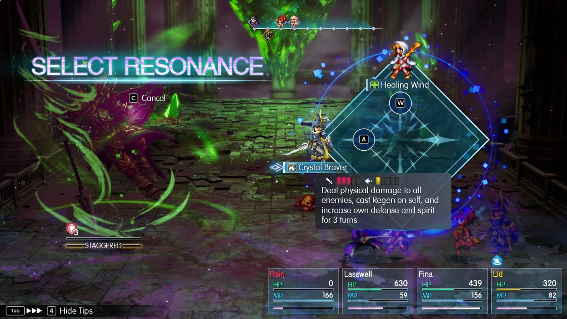 Crystal Braver tooltip on the SELECT RESONANCE wheel with Rain knocked out