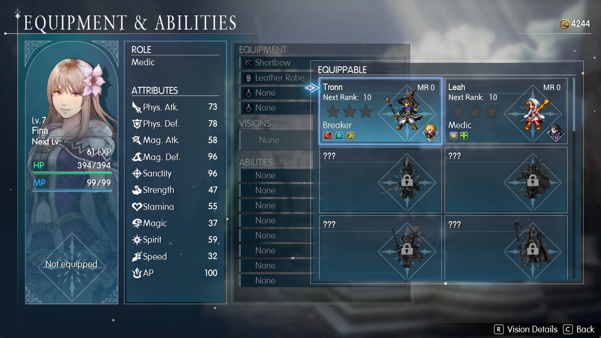 Vision list showing Tronn with the Breaker role and Leah with the Medic role