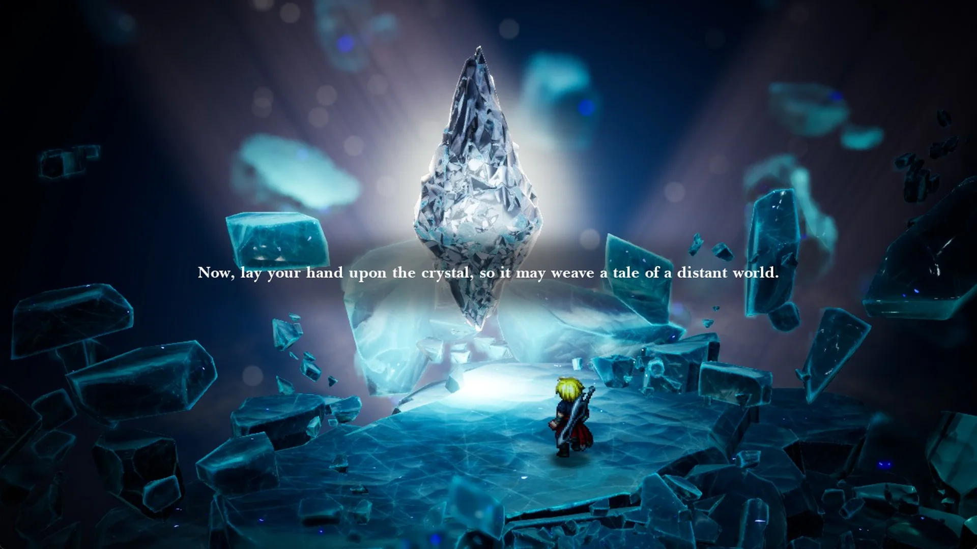 Vision Crystal asking you to lay your hand upon the crystal in Final Fantasy Resonance