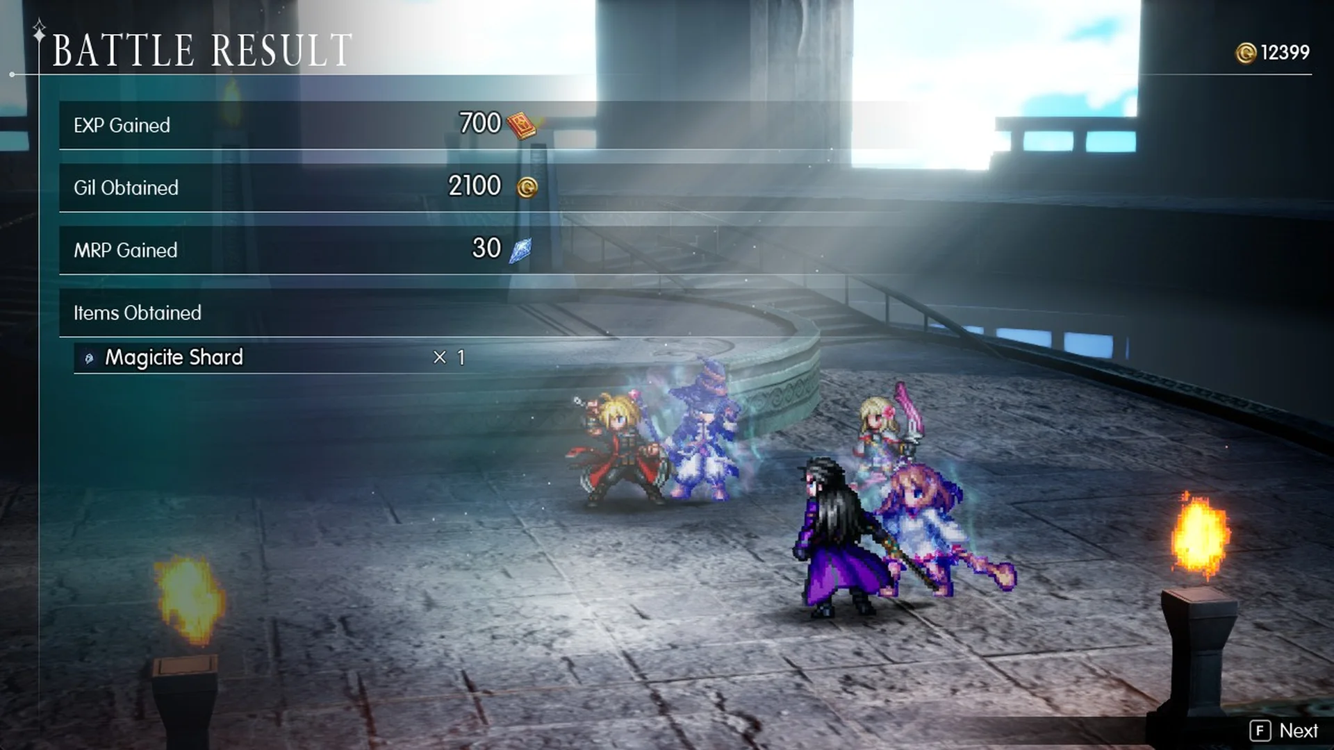 Battle Result after Siren showing 700 EXP, 2,100 Gil, 30 MRP and a Magicite Shard