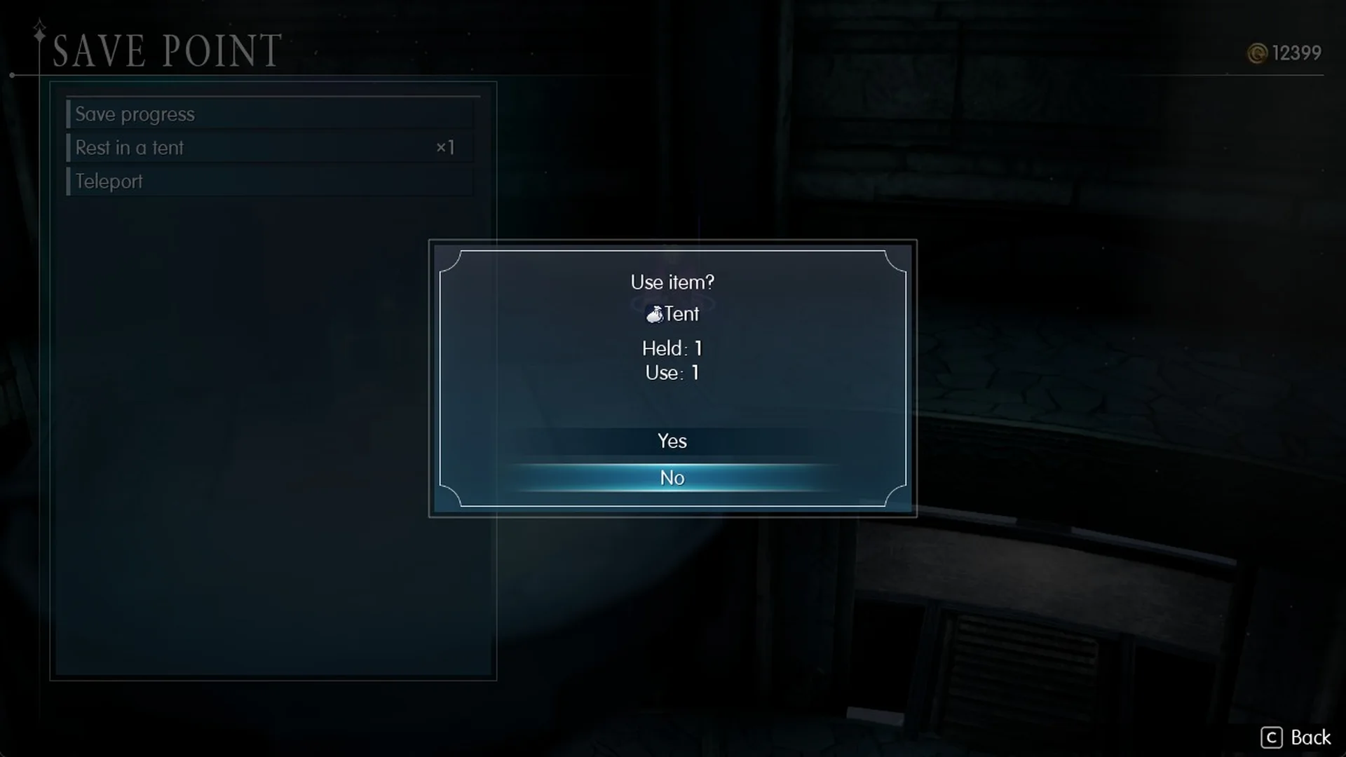 Use a tent prompt at the save point before the Siren fight