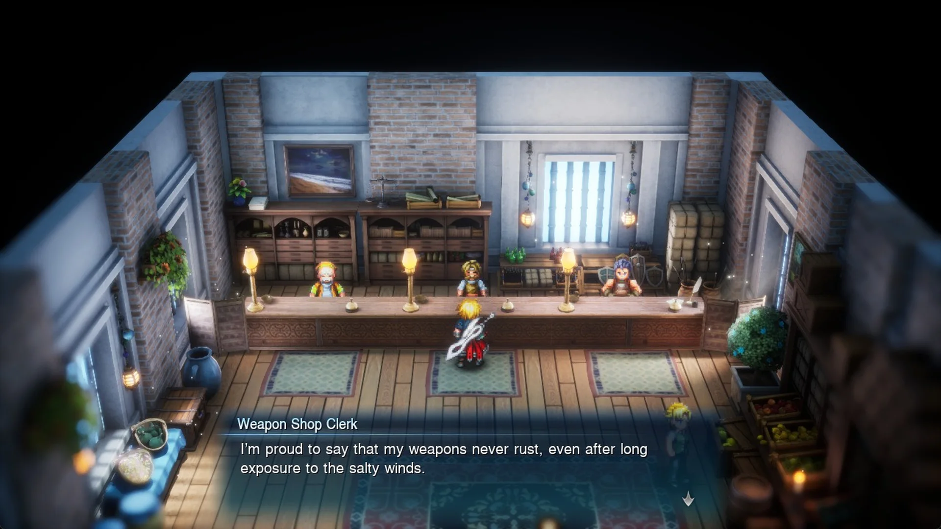 Weapon Shop Clerk: I'm proud to say that my weapons never rust