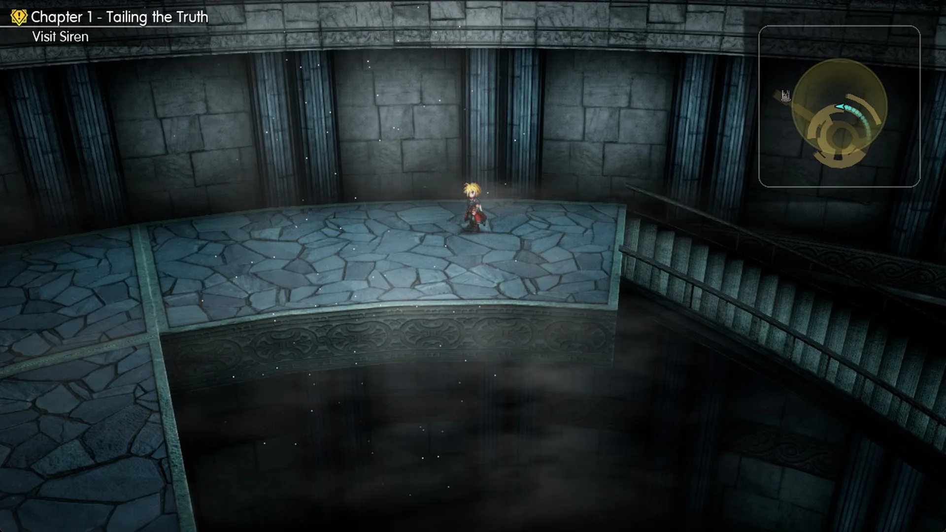 Rain arriving on the wide band of the second floor of Siren's Tower