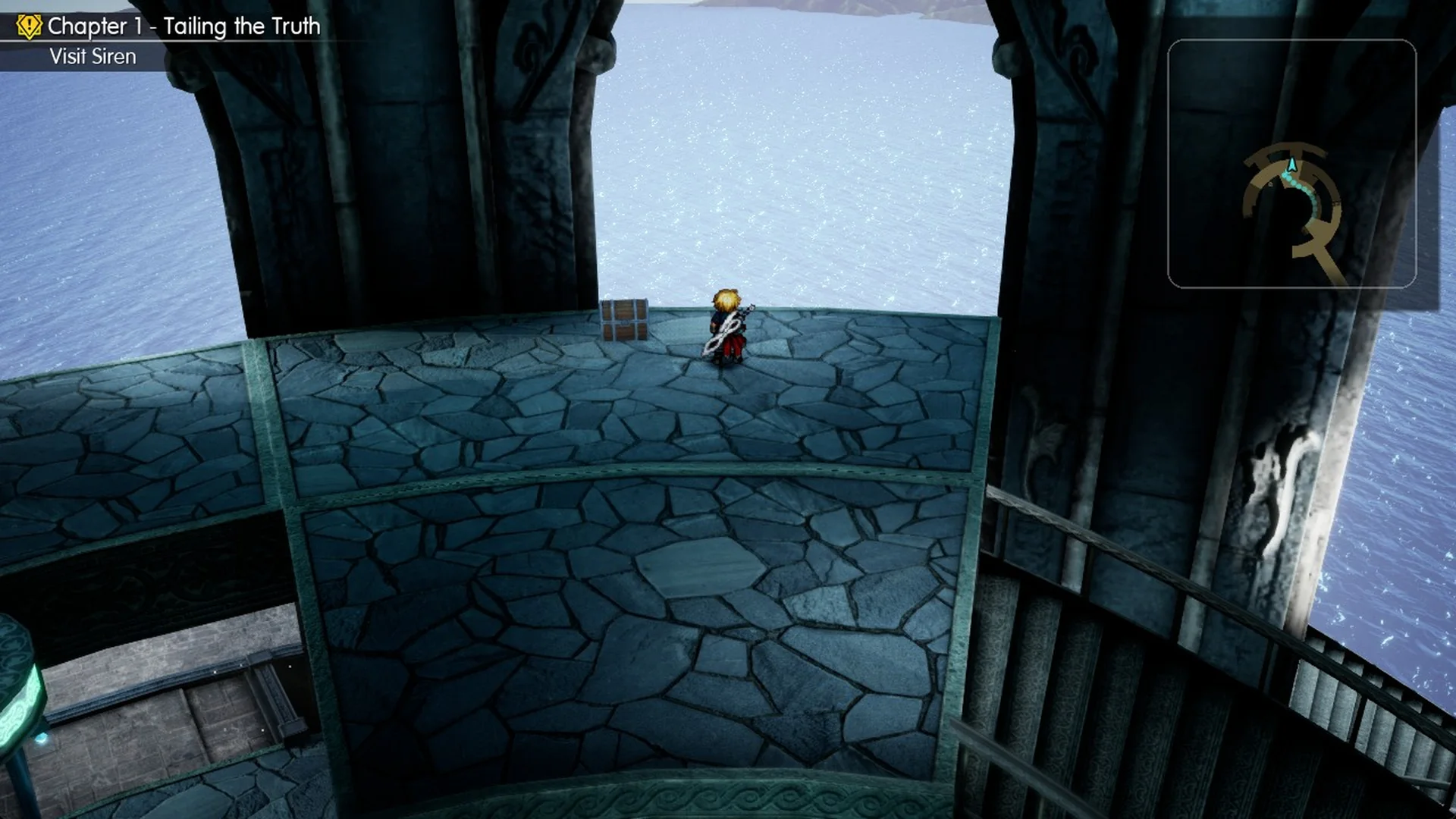 The upper balcony of Siren's Tower with the Echo Herb chest by the window