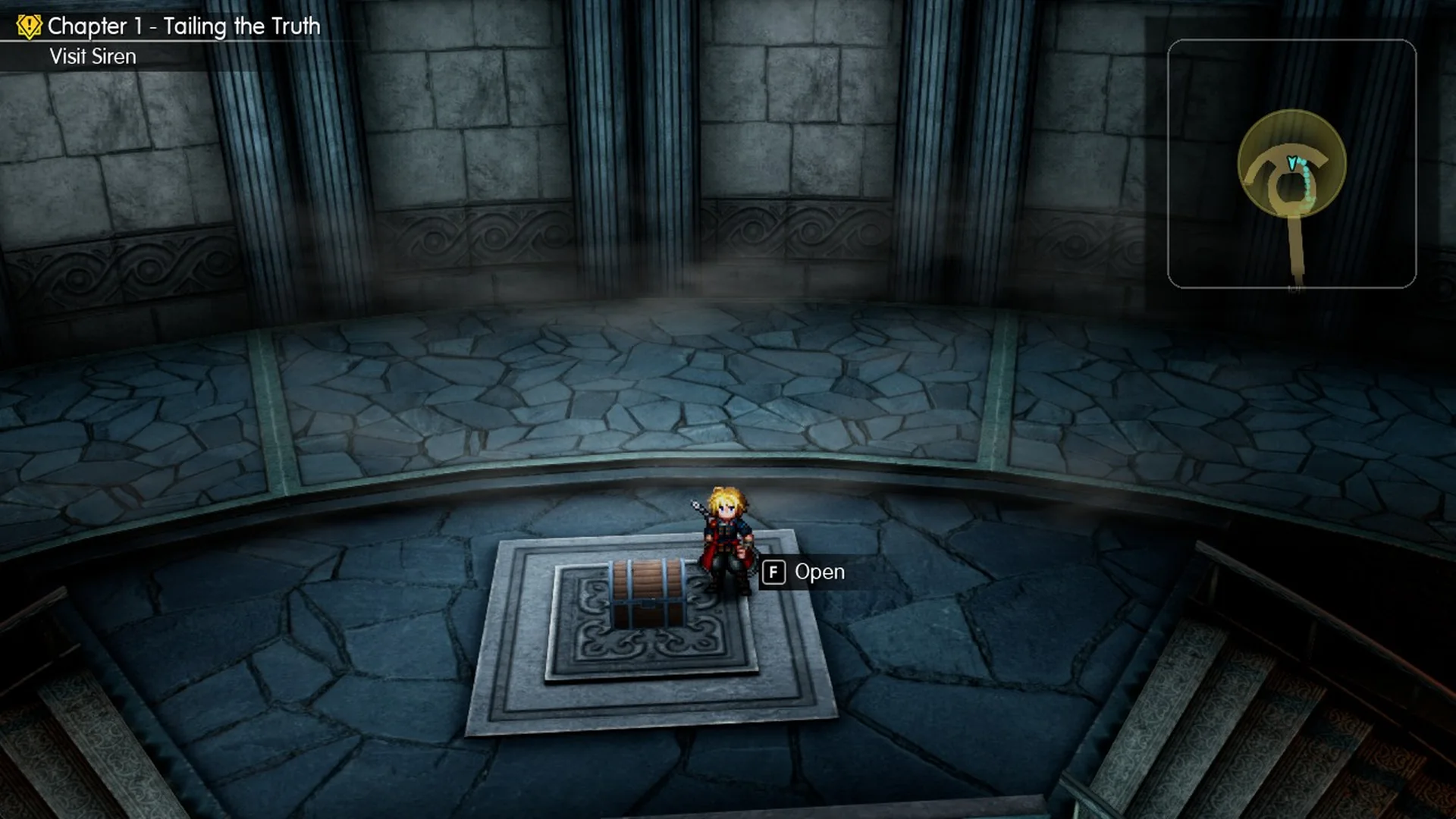 Open prompt on the Ether chest on the stone dais of the ground floor walkway