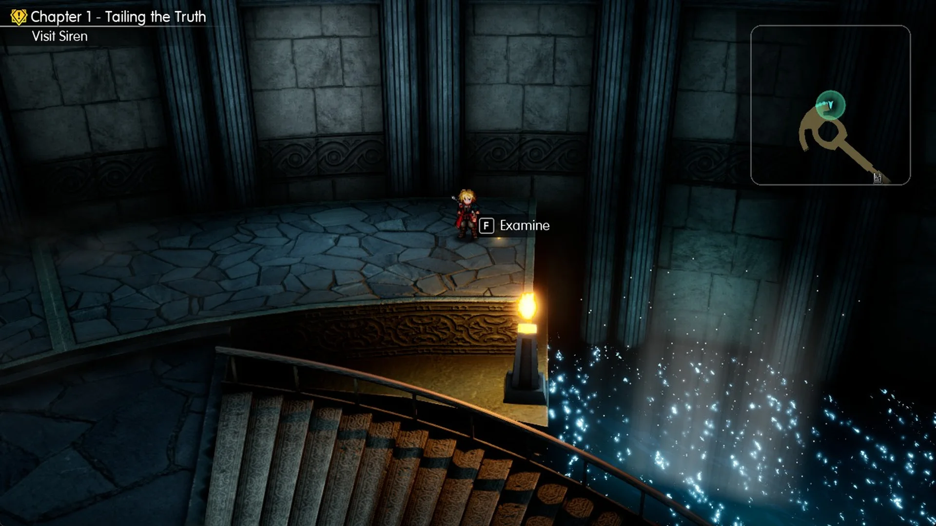 Examine prompt on the Tablet Shard by the torch post at the top of the right-hand stair