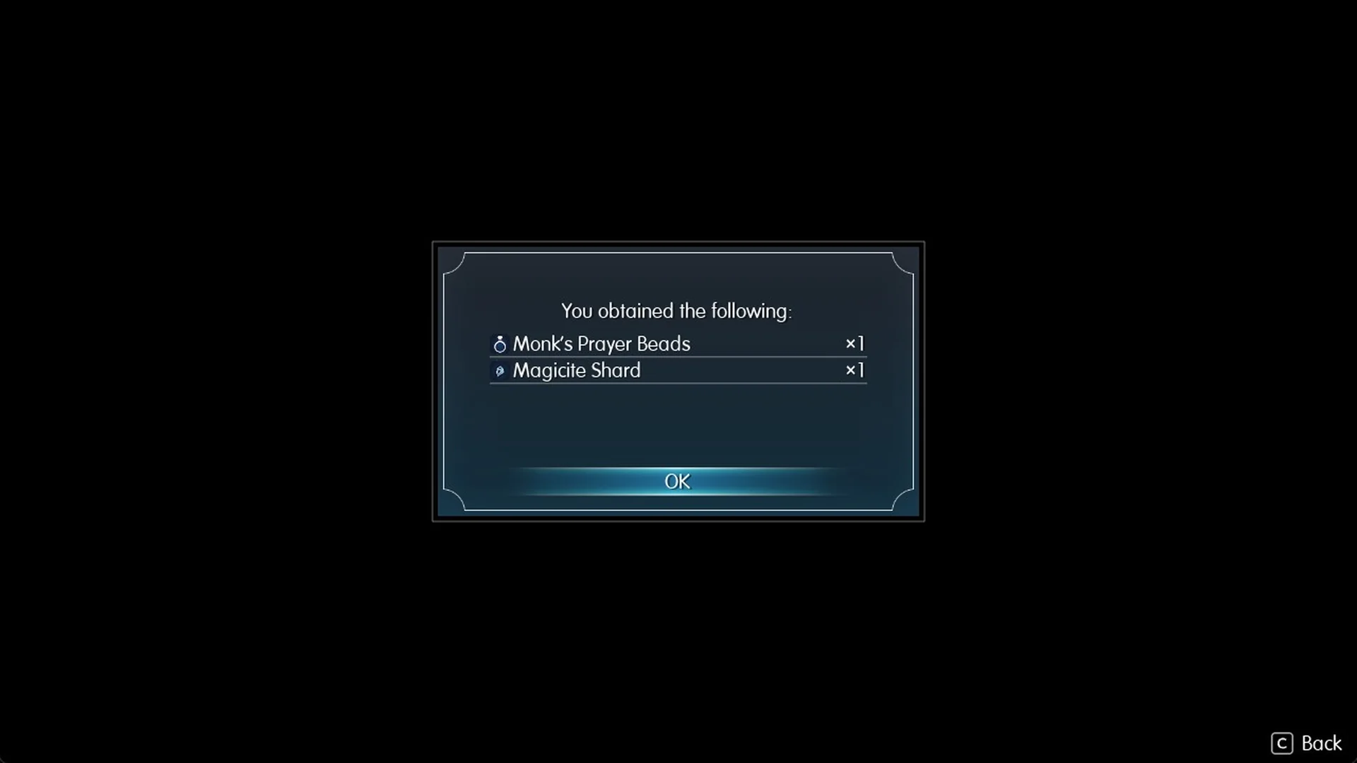 You obtained Monk's Prayer Beads x1 and Magicite Shard x1