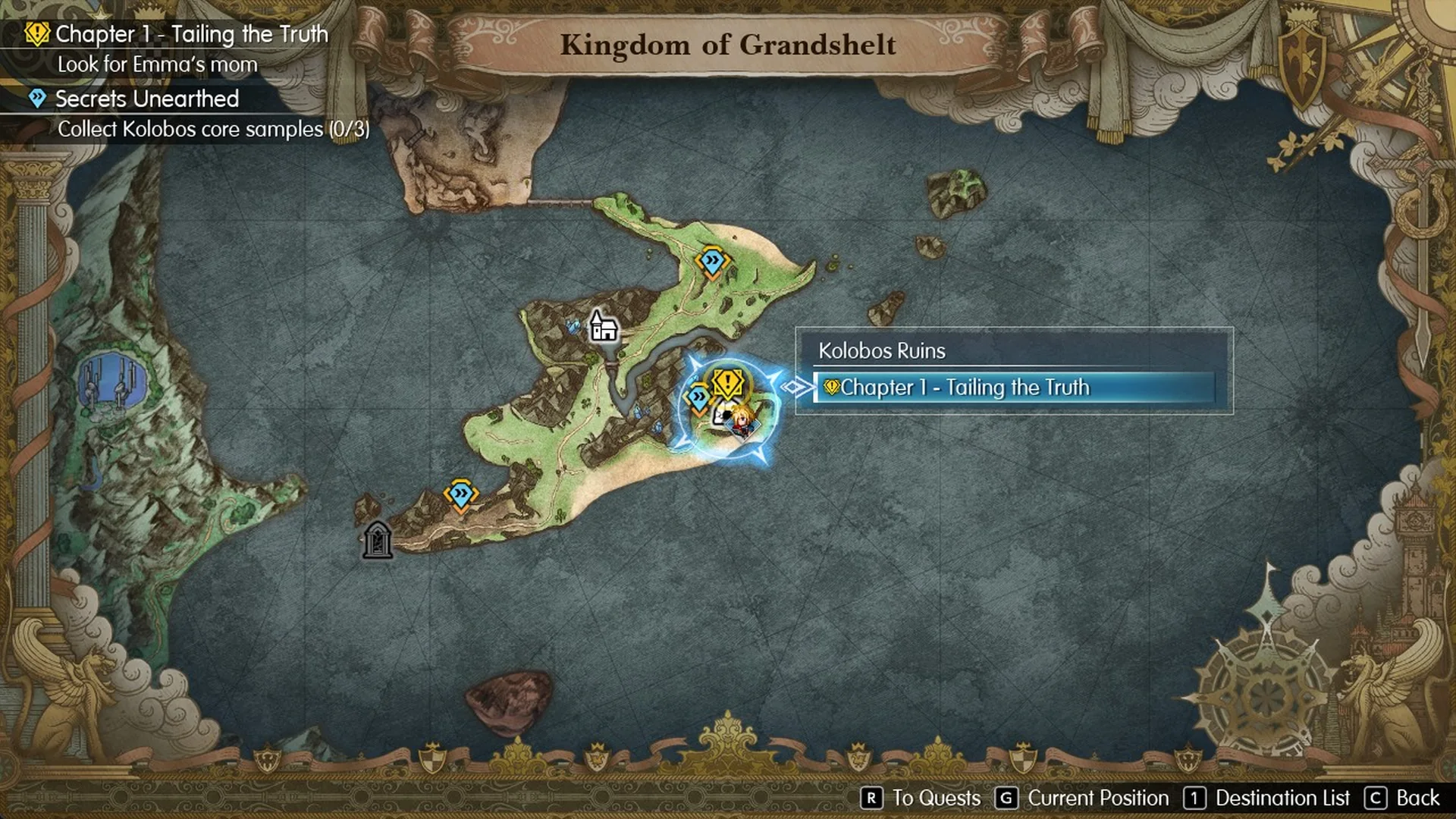 World Map with three blue Secrets Unearthed markers on Kolobos