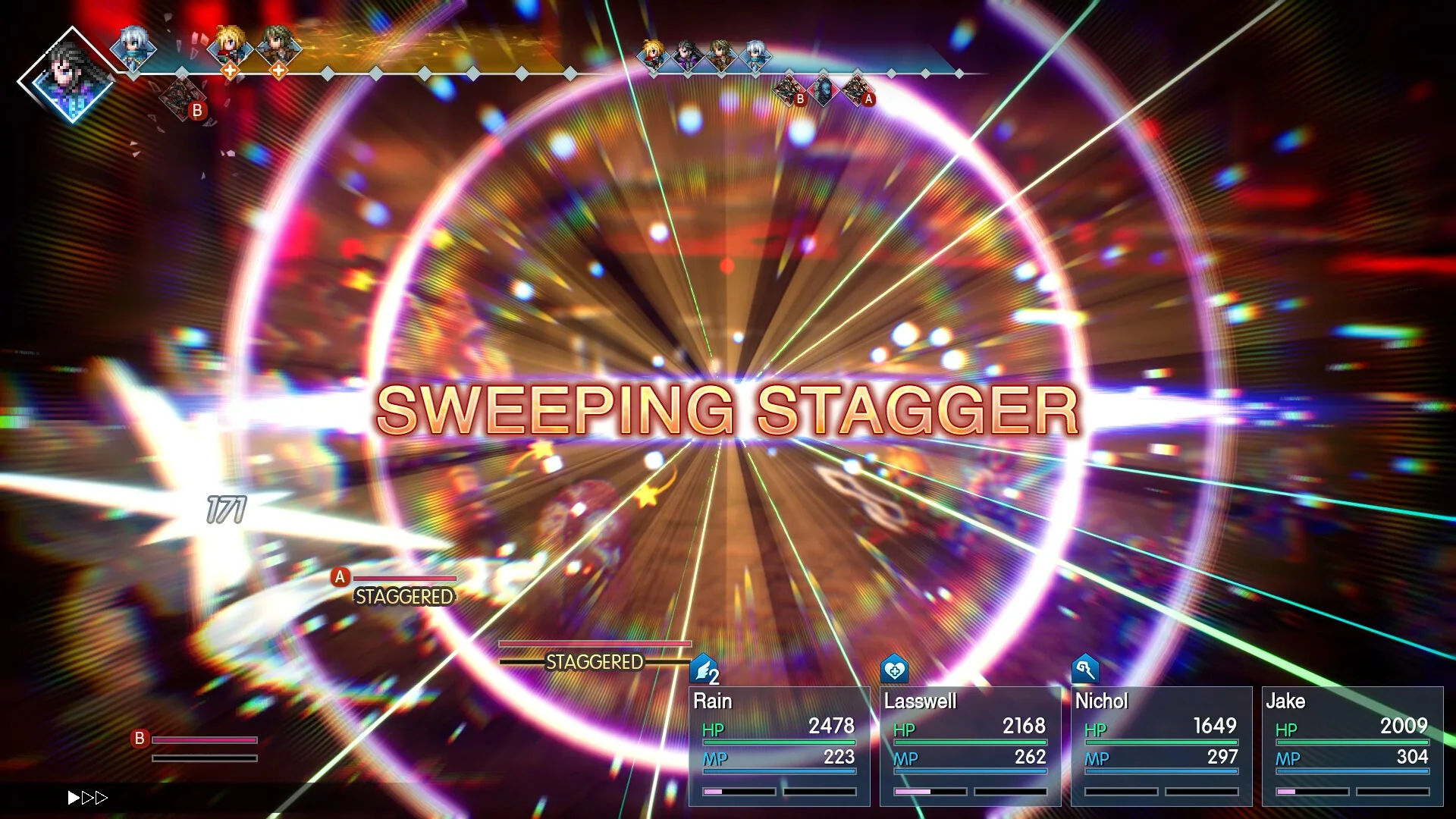 Sweeping Stagger in a Final Fantasy Resonance battle