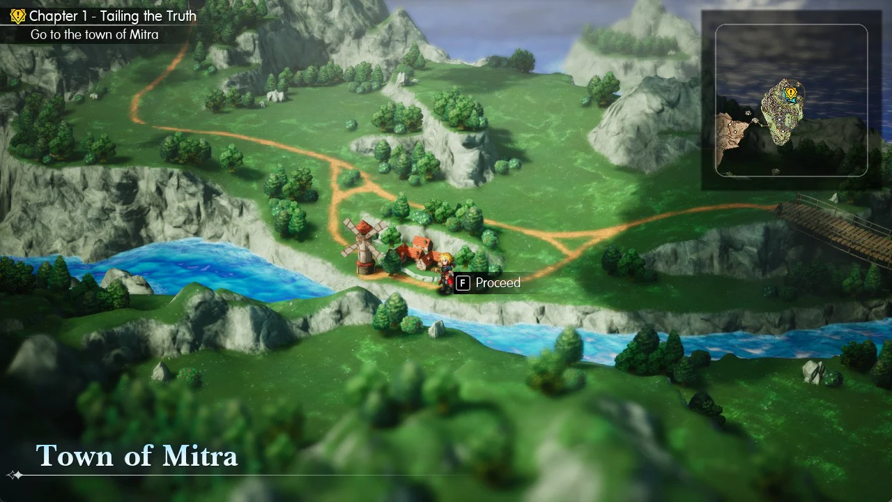 Rain at the Town of Mitra on the world map with the F Proceed prompt