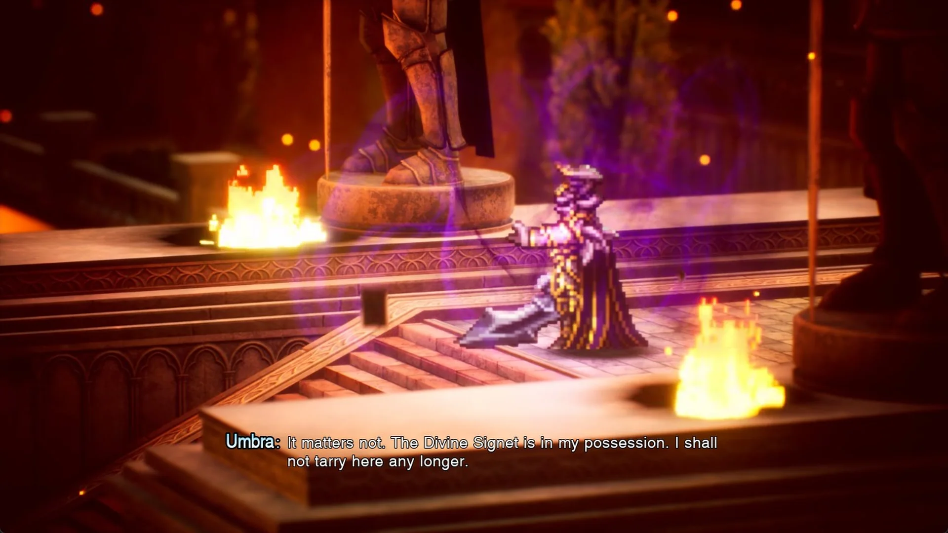 Umbra on the castle steps saying the Divine Signet is in his possession