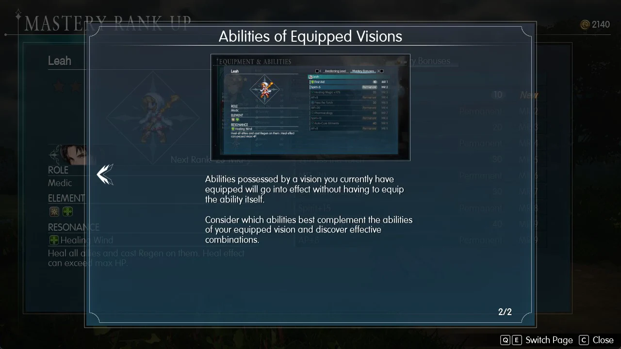 Abilities of Equipped Visions tutorial page 2 of 2 saying an equipped vision's abilities take effect without being equipped