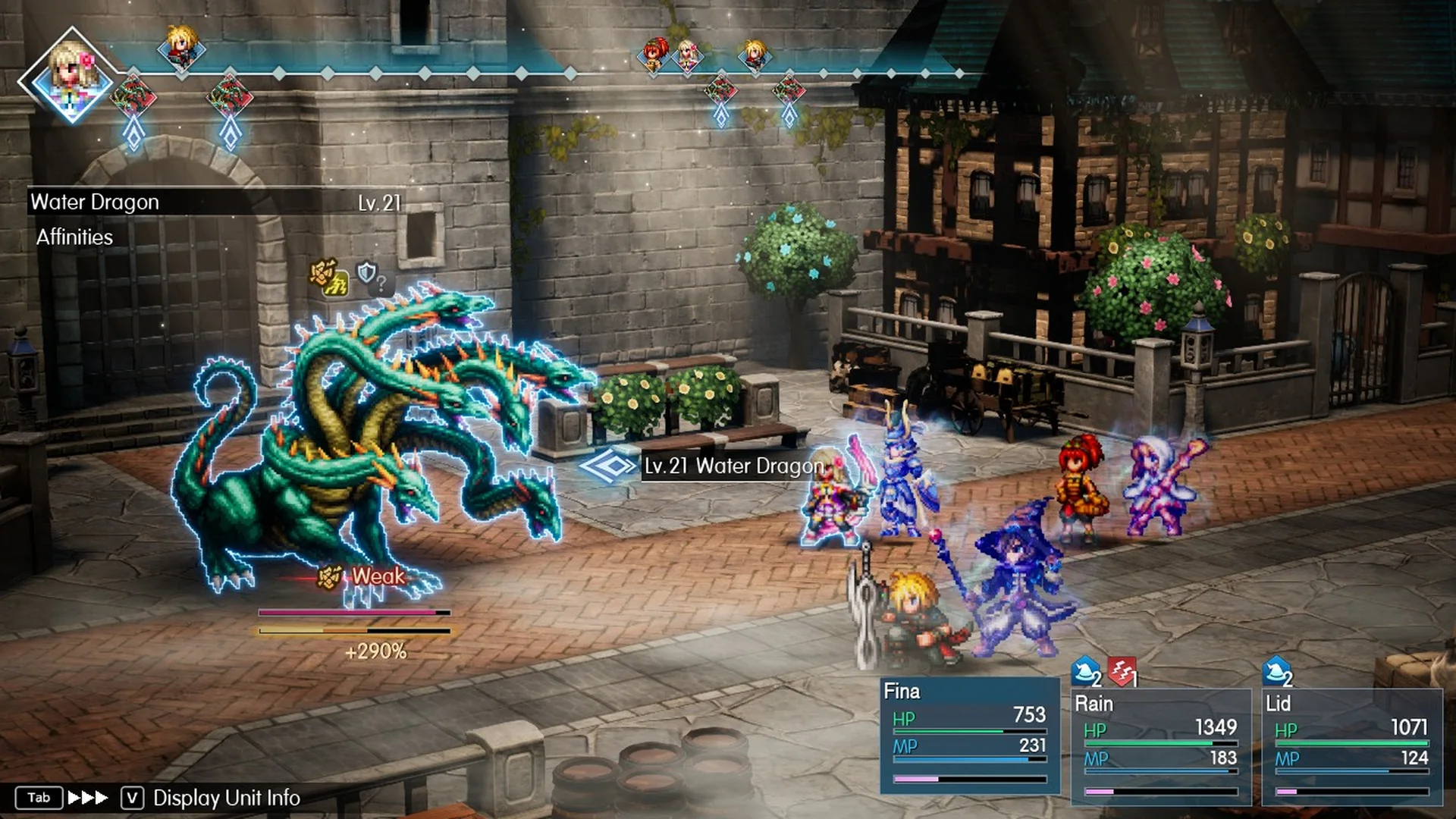 Lightning Scroll II aimed at the Water Dragon with the Weak mark