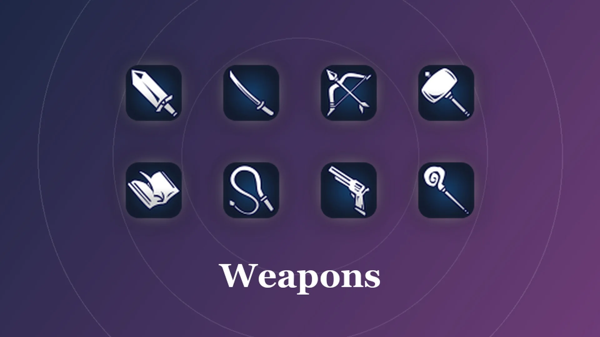 Styled card with the eight weapon type icons