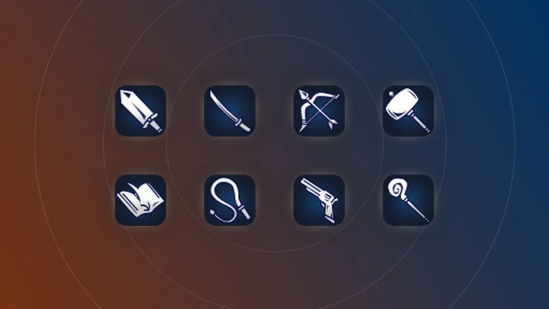 Weapon type icons on a gradient background