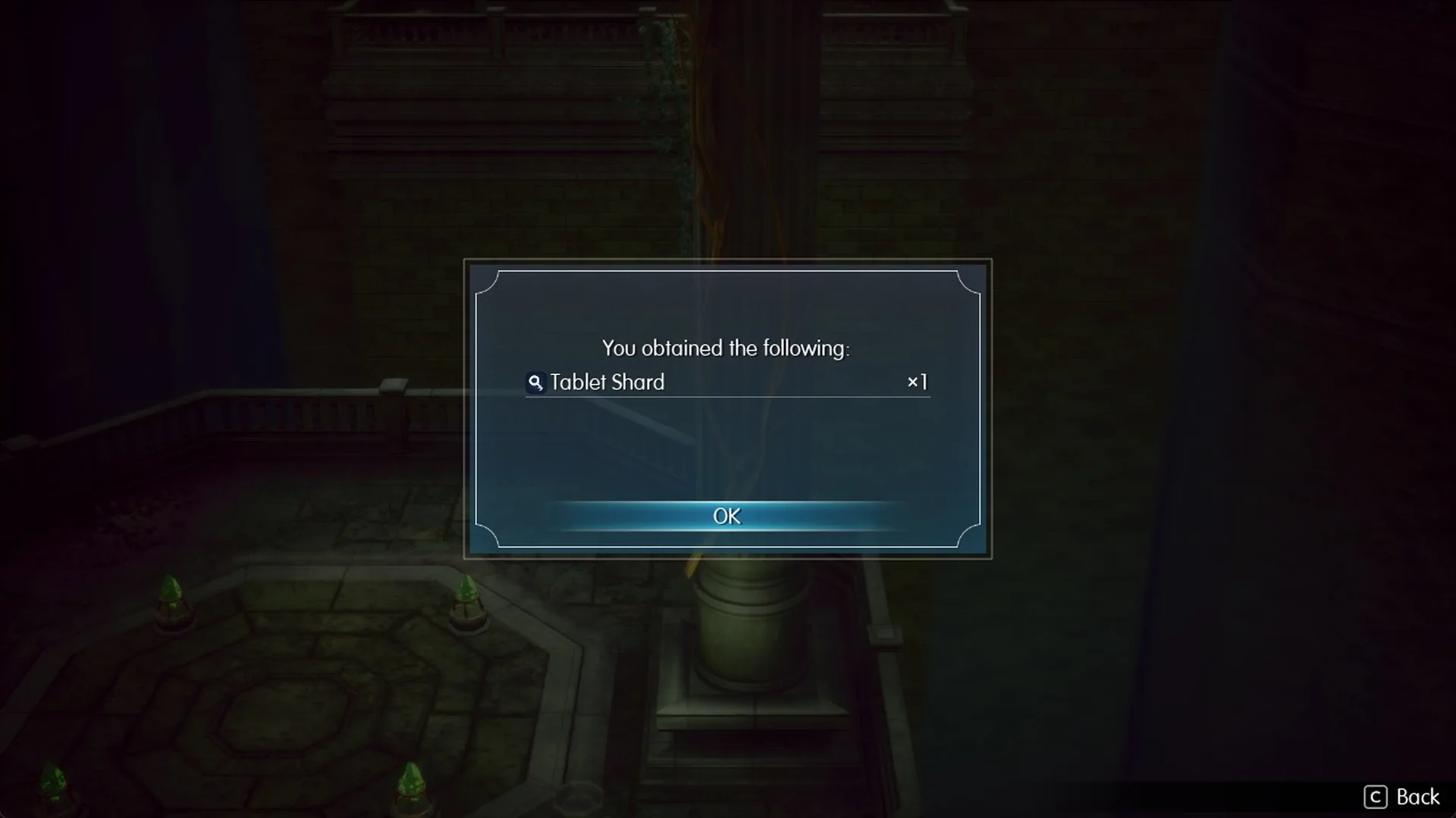 You obtained the following: Tablet Shard x1 in the Wind Shrine entrance hall