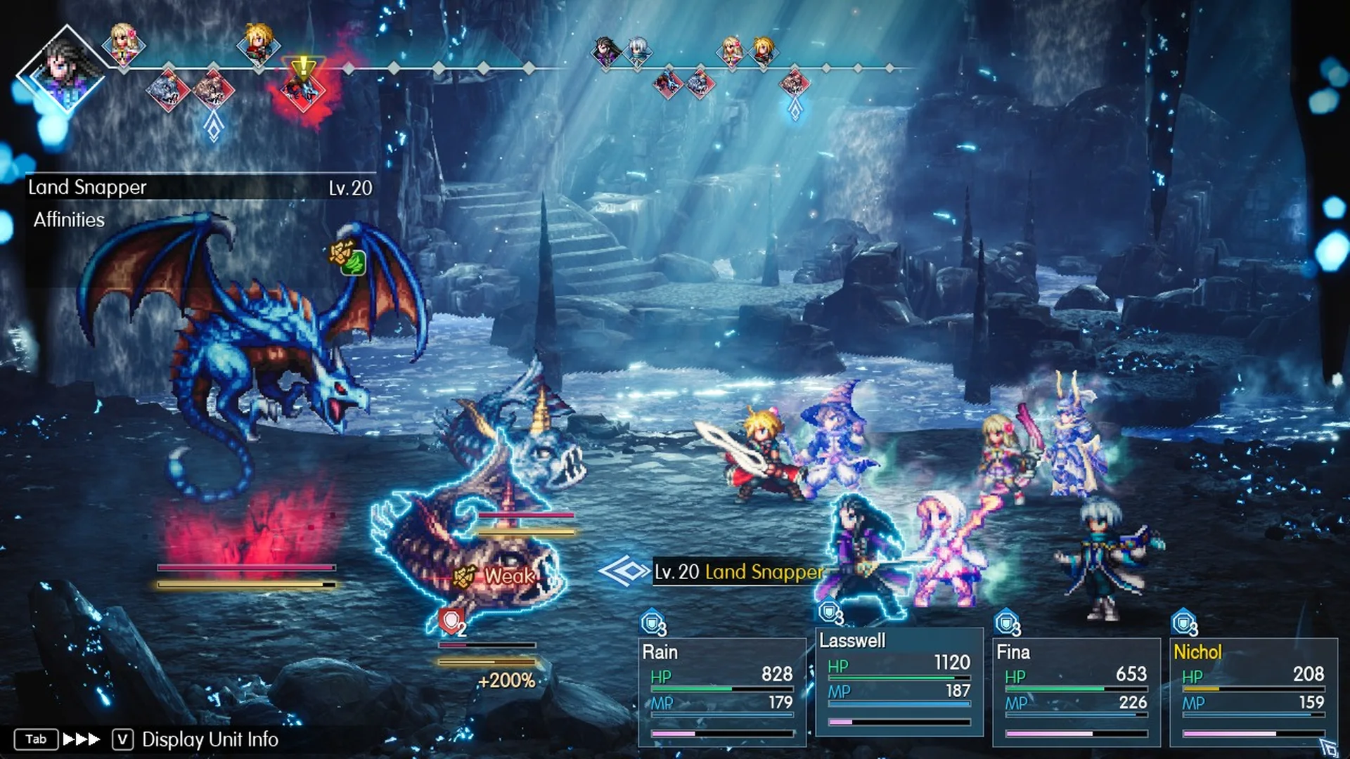Land Snapper Lv 20 showing Weak and +200% from a Wind attack