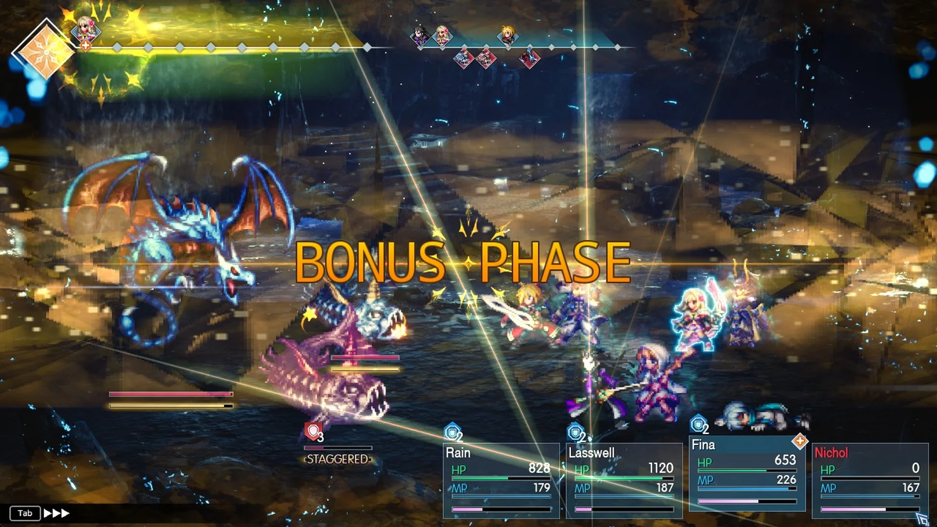 BONUS PHASE banner during a Wave Lopros stagger
