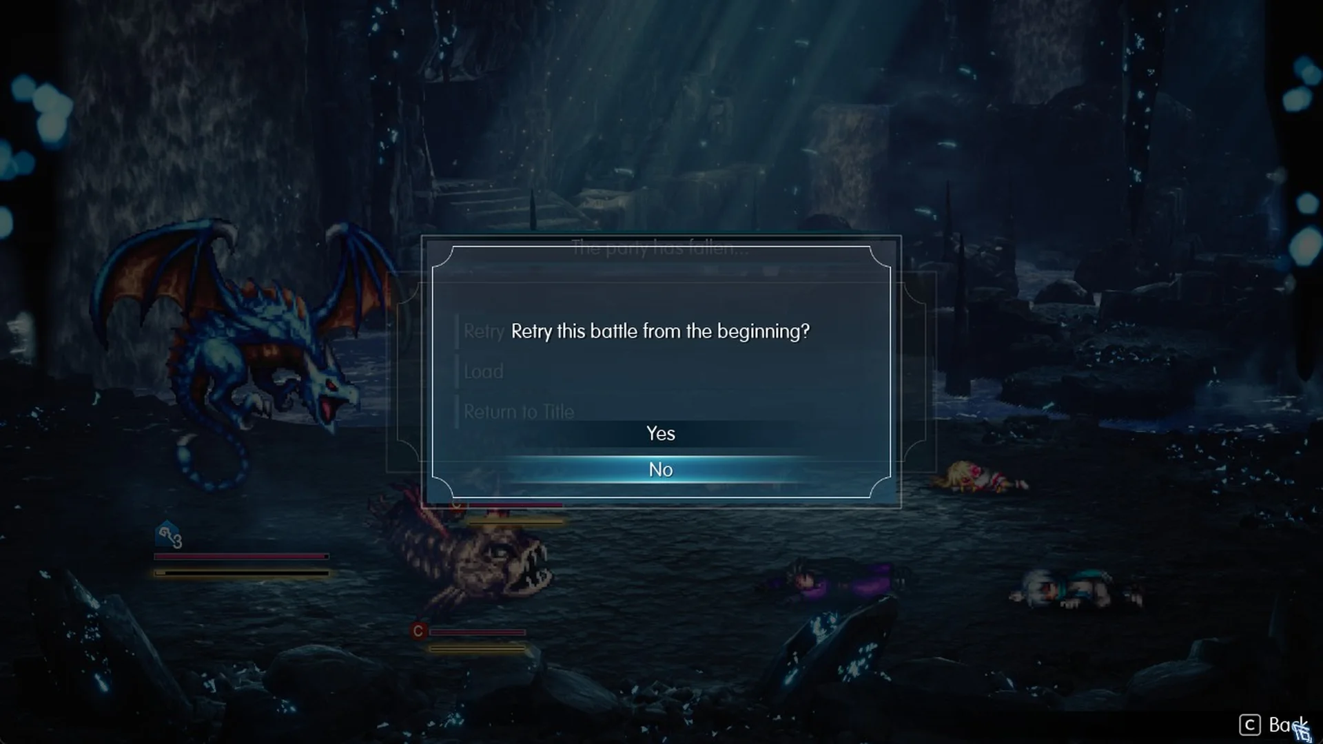 Retry this battle from the beginning? prompt after the party fell to Wave Lopros