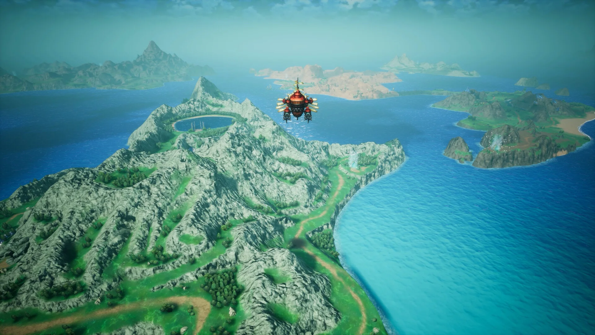 Airship flying over the world map in Final Fantasy Resonance