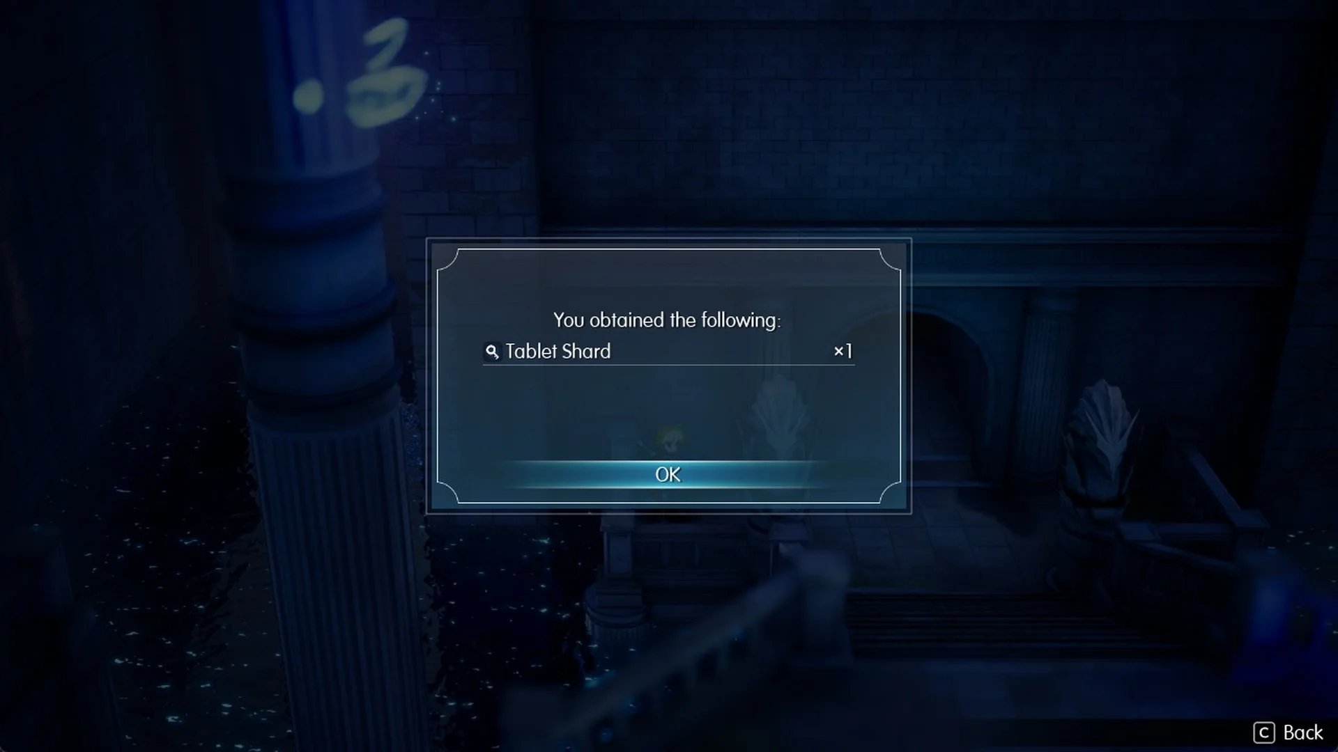 You obtained the following: Tablet Shard x1 on Area 1 B1