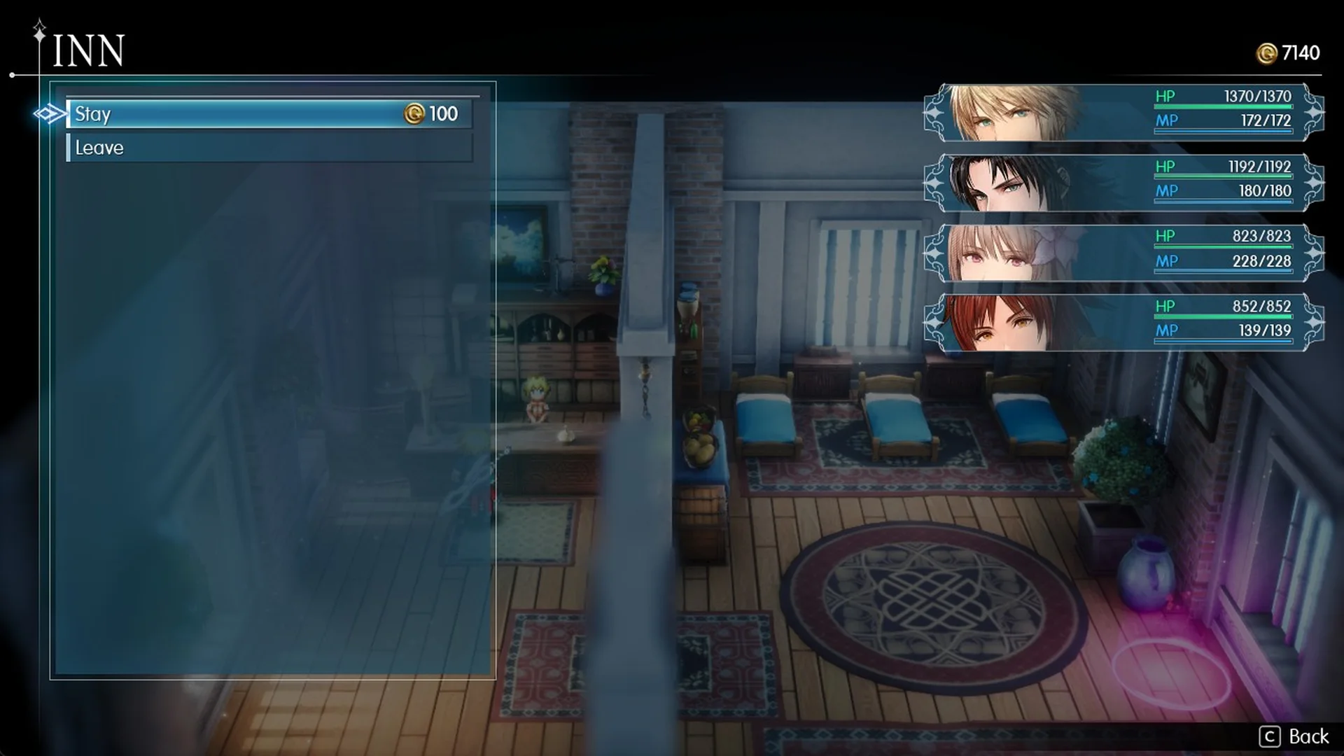 Olderion inn menu with Stay for 100 Gil