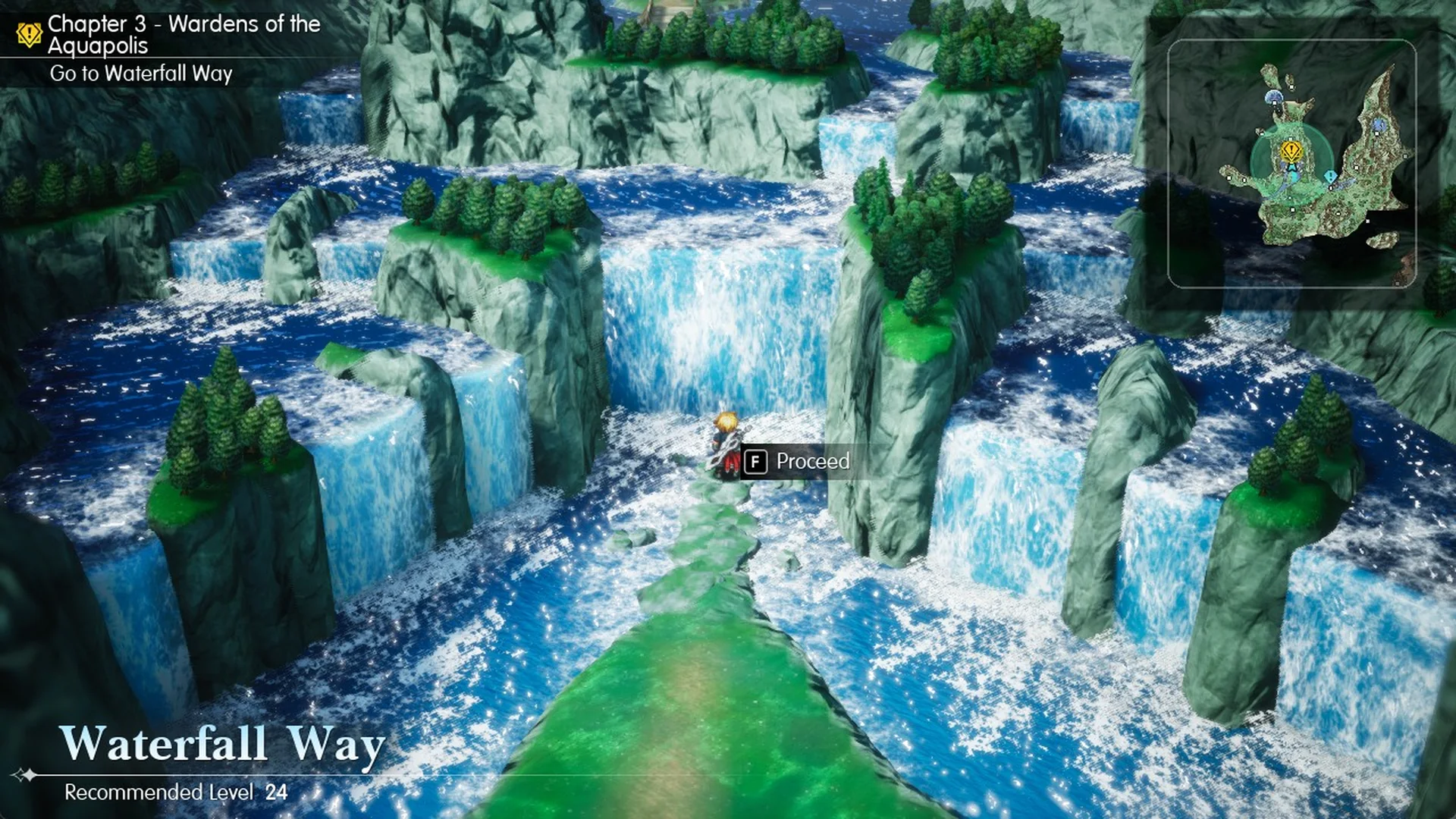 World Map: Waterfall Way, Recommended Level 24, F Proceed