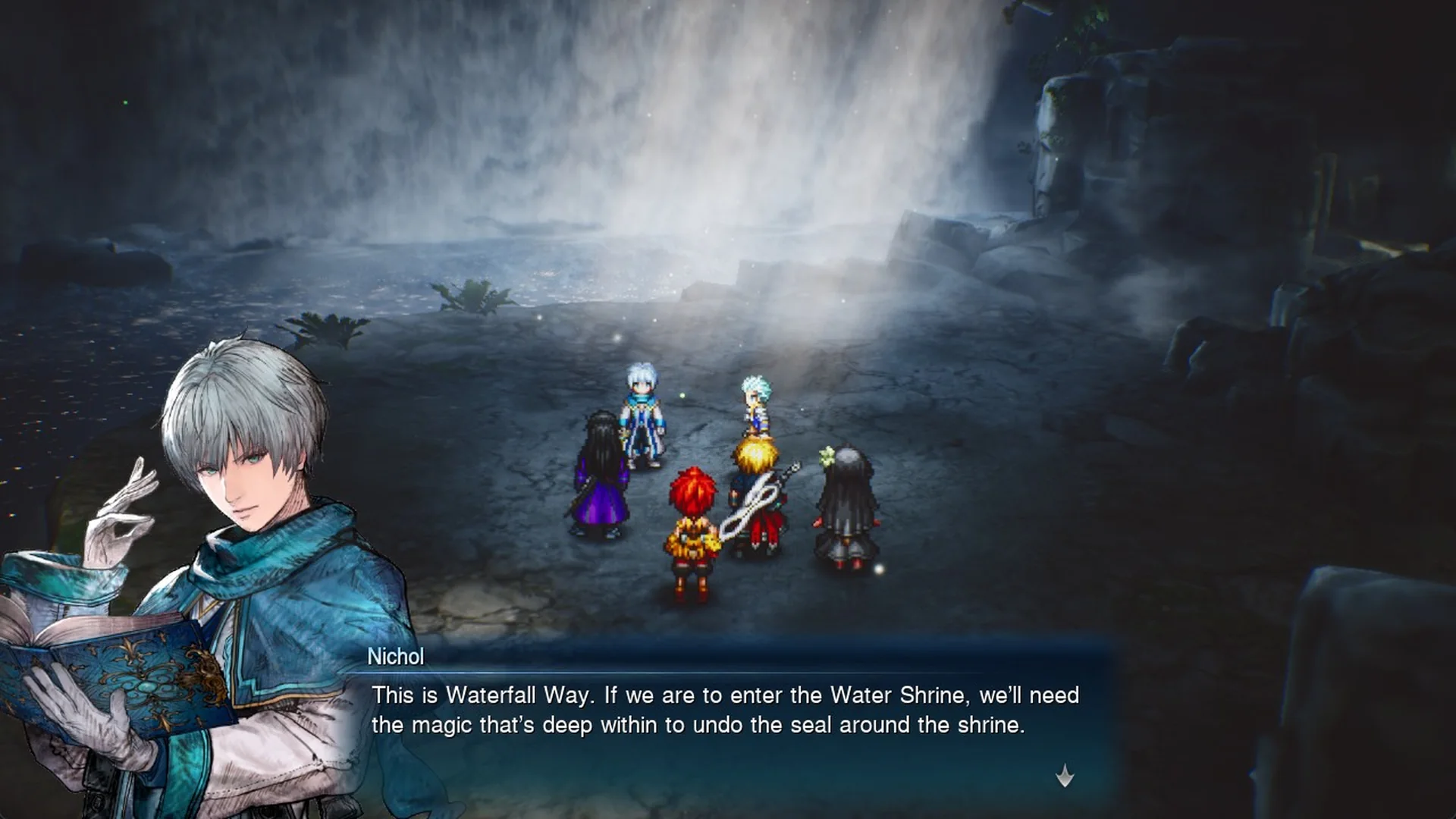 Nichol: This is Waterfall Way. If we are to enter the Water Shrine, we'll need the magic
