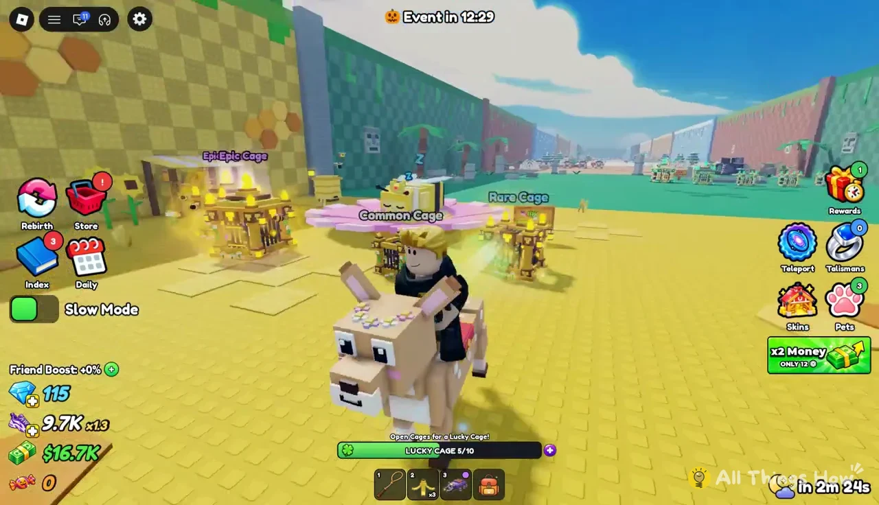 Common, Rare and Epic cages in the barn while the Lucky Cage bar sits at 5/10
