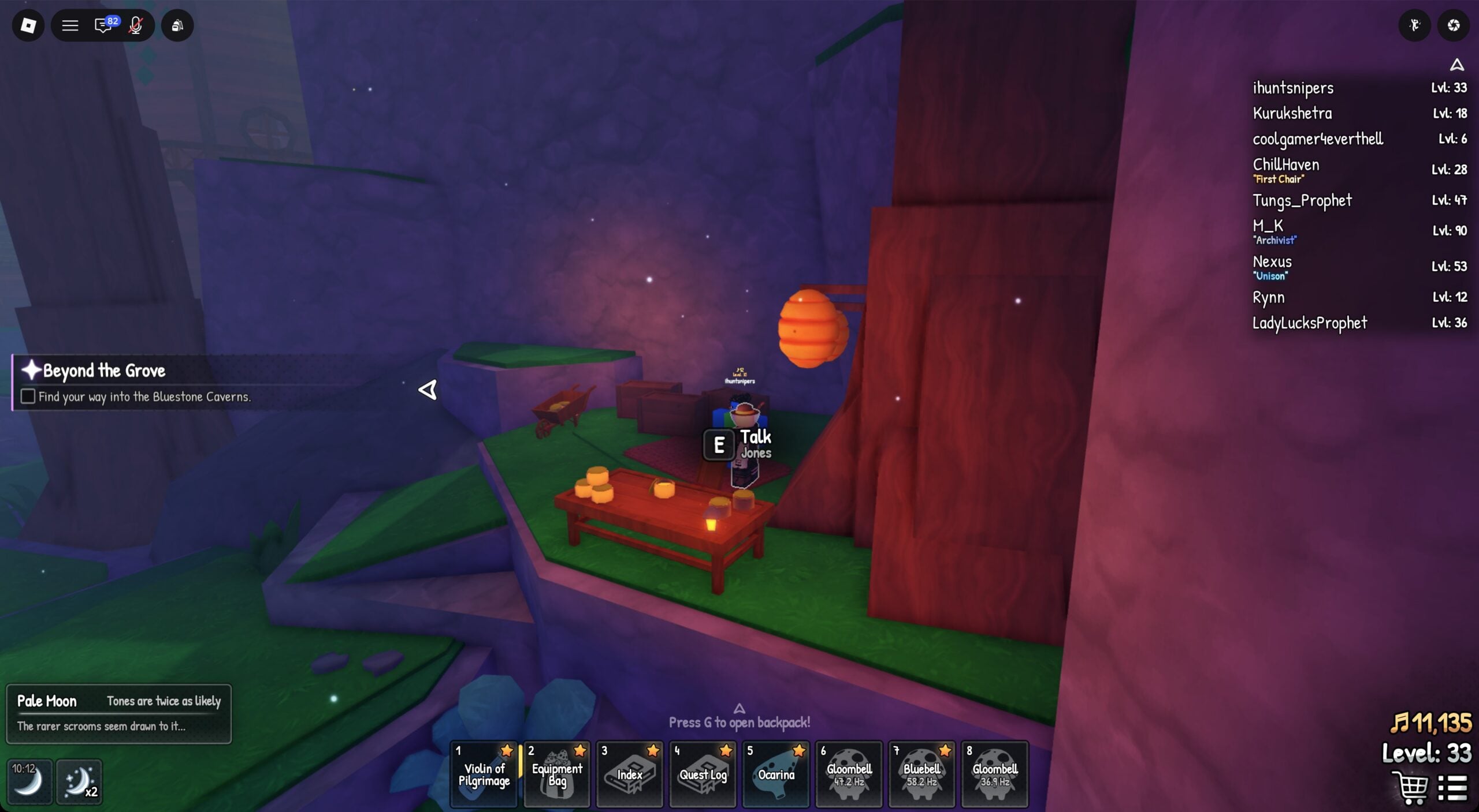 The weather box in SCROOMS reading Pale Moon: Tones are twice as likely. The rarer scrooms seem drawn to it...