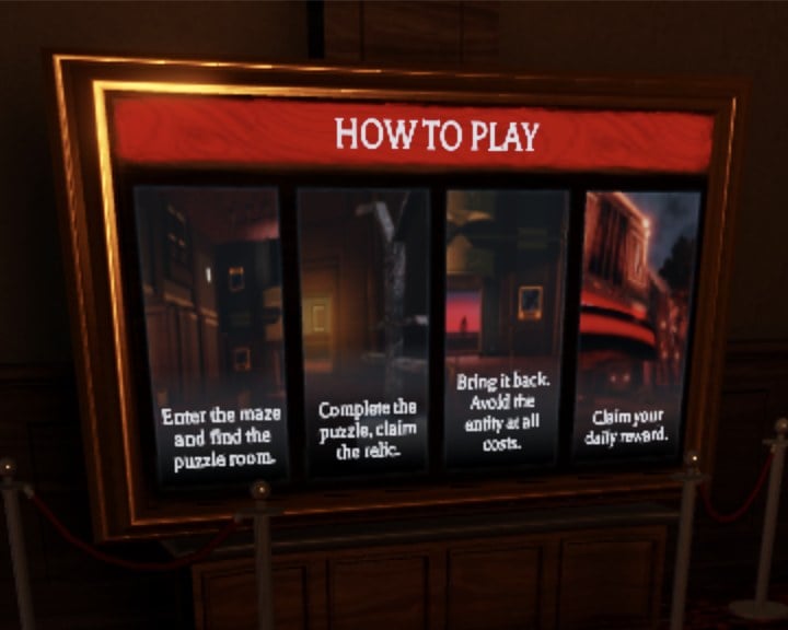 HOW TO PLAY board in the Floor 1 elevator room with four panels