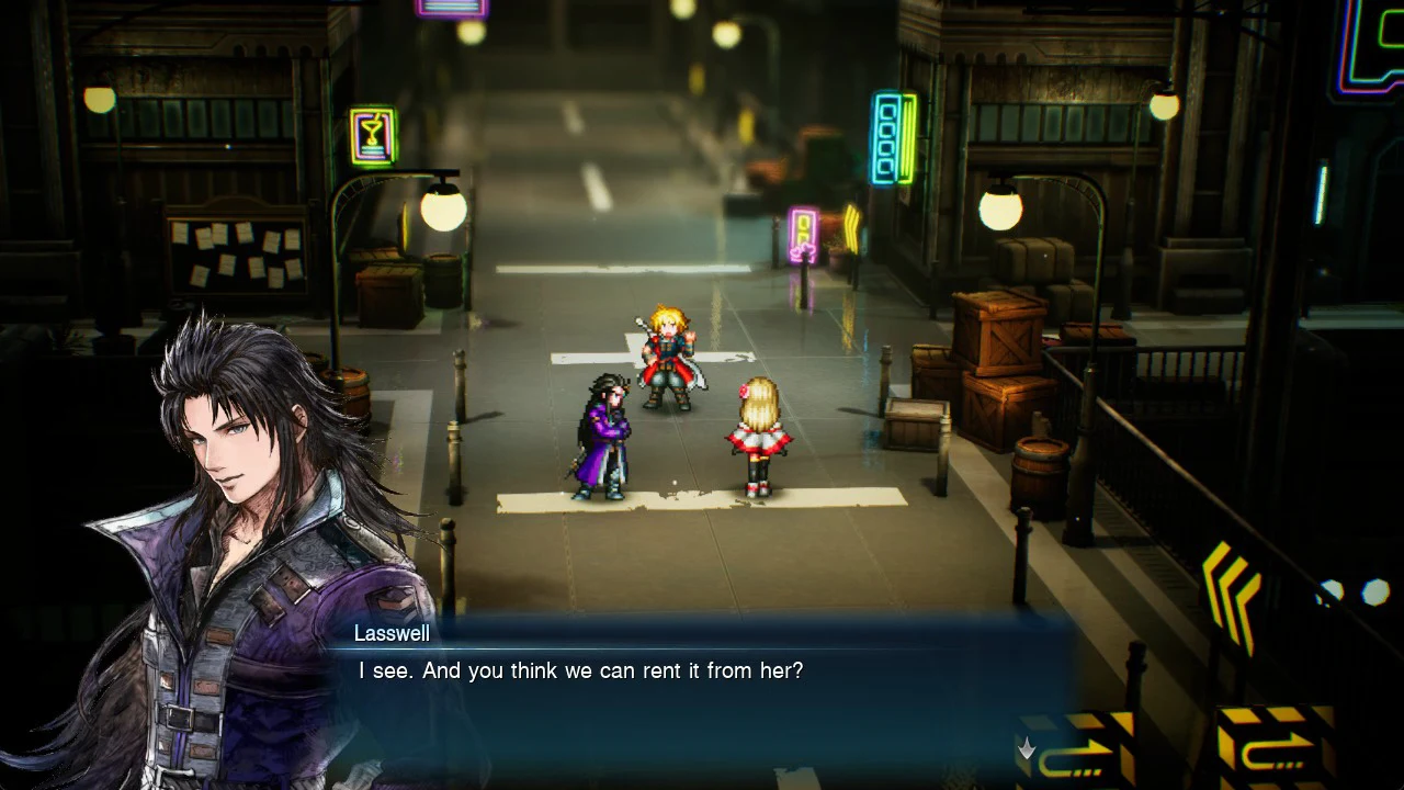 Lasswell's dialogue box asking whether the party can rent the airship from Lid