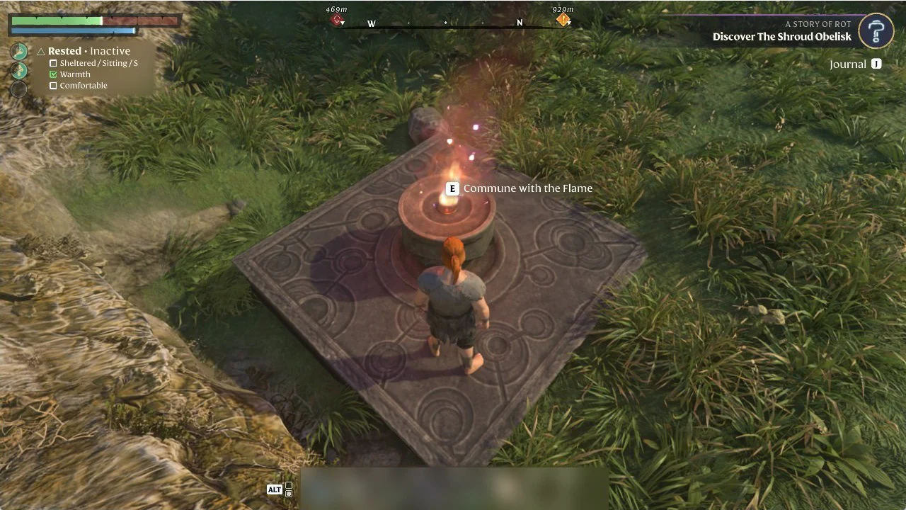 Newly placed Flame Altar burning with the E Commune with the Flame prompt above it