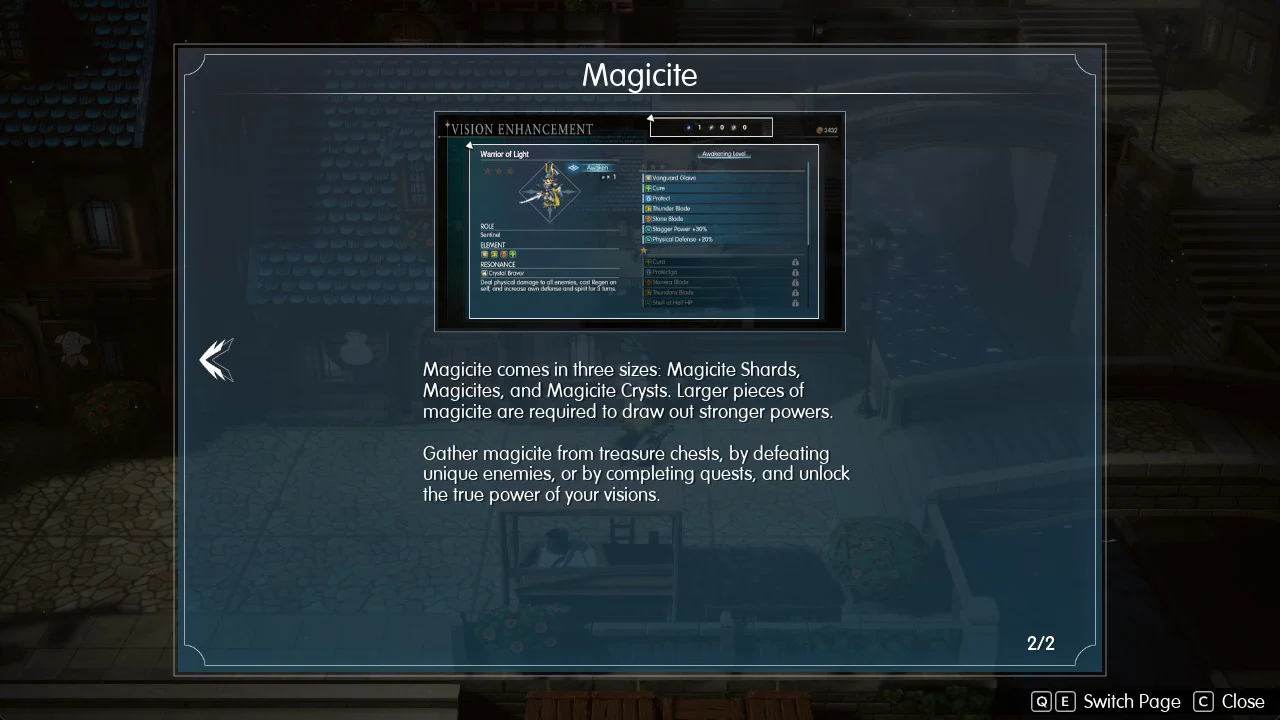 Magicite tutorial on page 2/2 listing the three magicite sizes and how to gather them