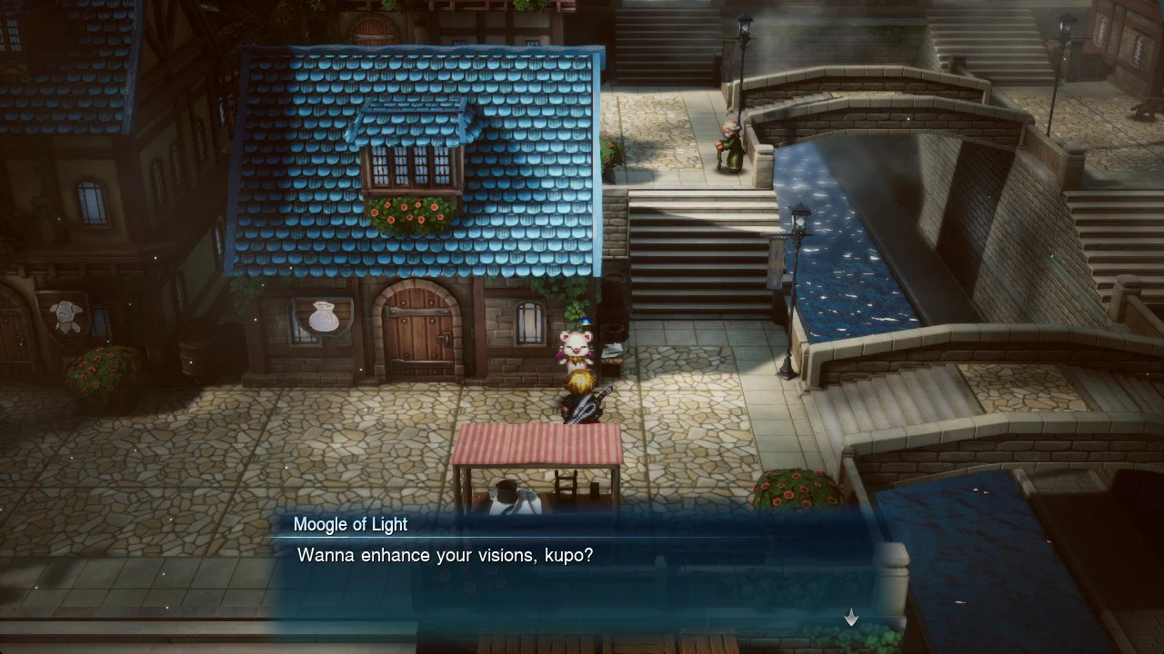 Moogle of Light dialogue asking Wanna enhance your visions, kupo?