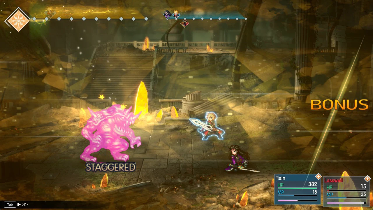 Belmodar in its Staggered state with the BONUS indicator on screen