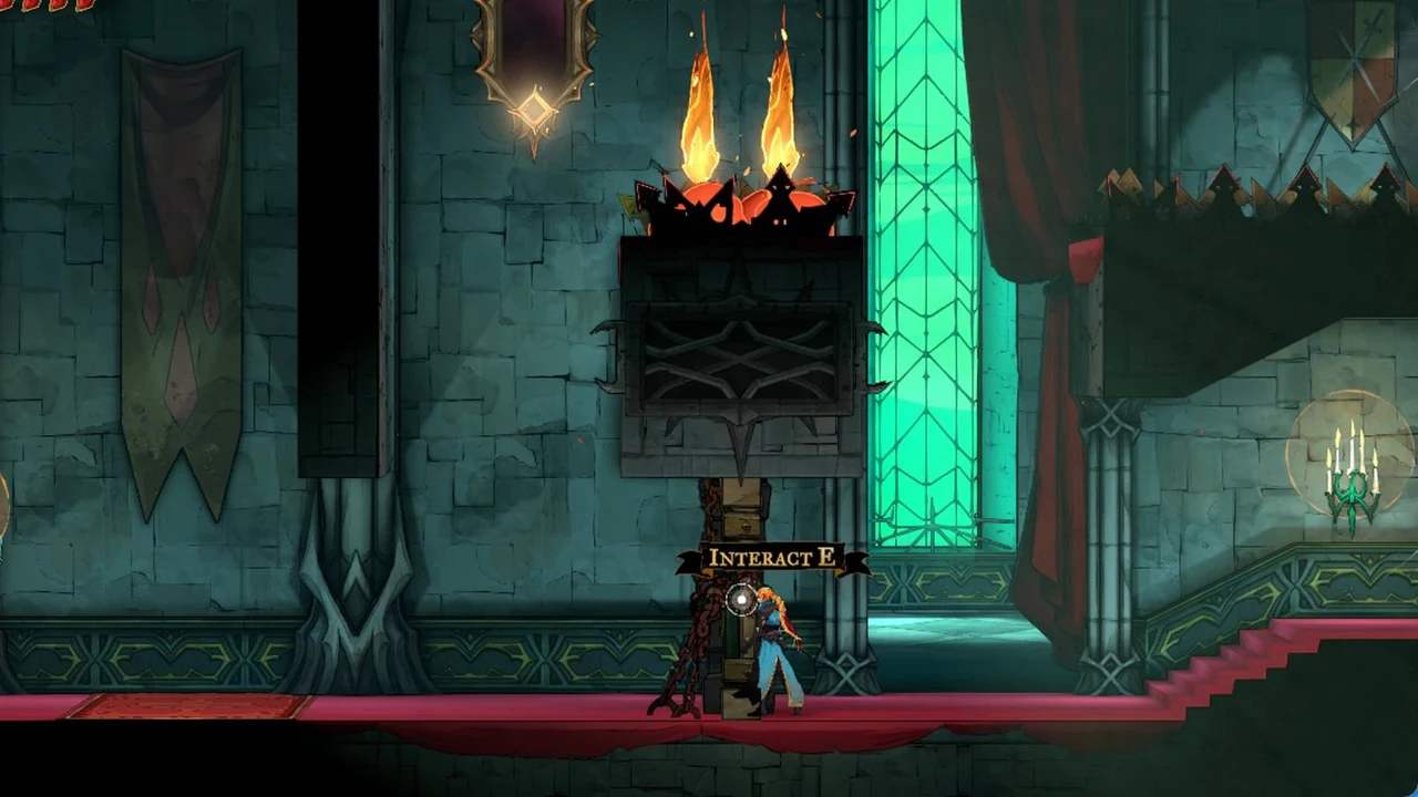 Interact E prompt above a chained wooden post approached from the side that won't break