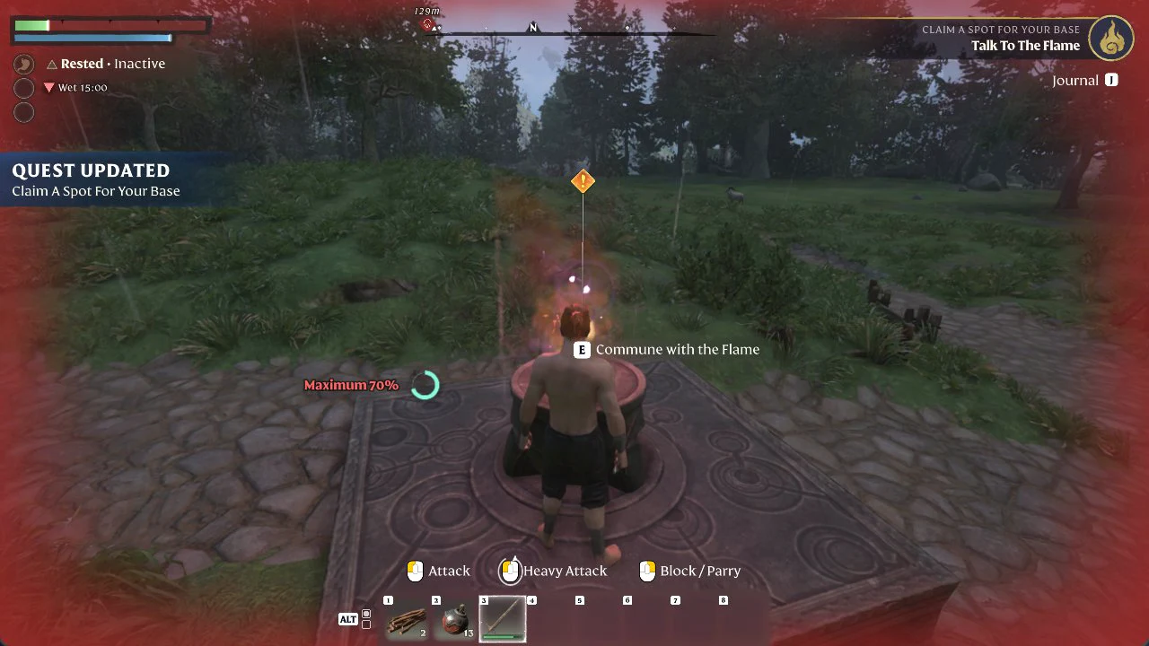 Quest updated to Talk To The Flame with an E prompt to commune at the lit altar