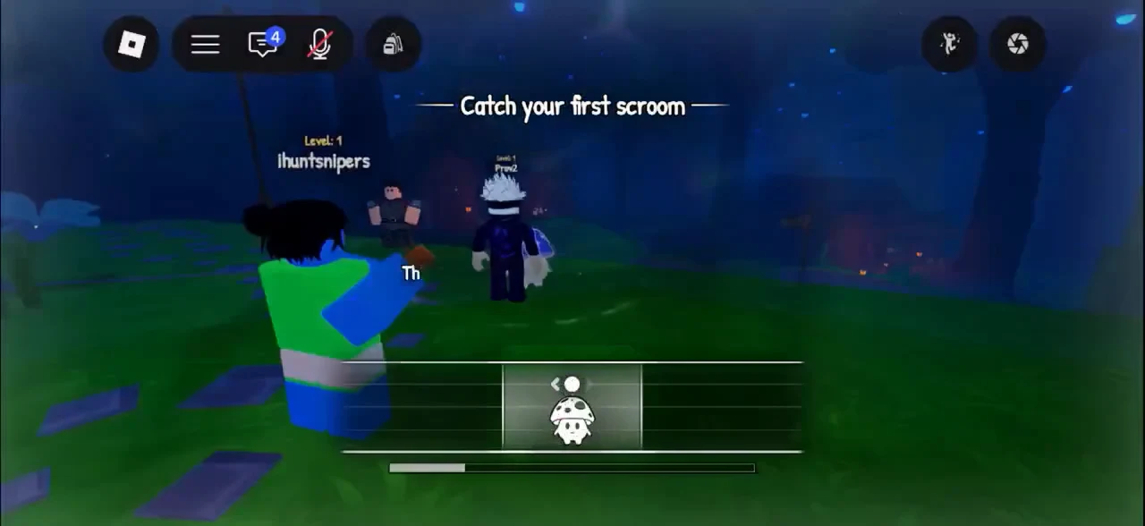 The catch minigame countdown with the scroom icon selected in the bottom hotbar