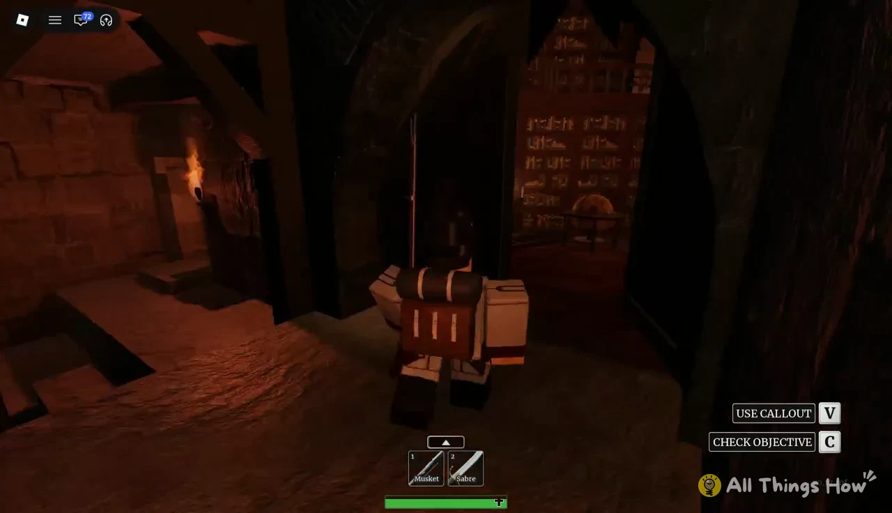Player moving through a long stone corridor during the Fight his army objective
