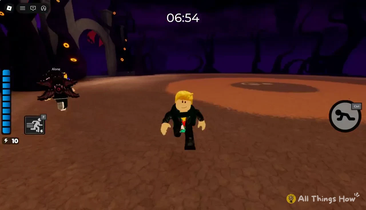 Avatar running through the arena as the timer counts down at 06:54