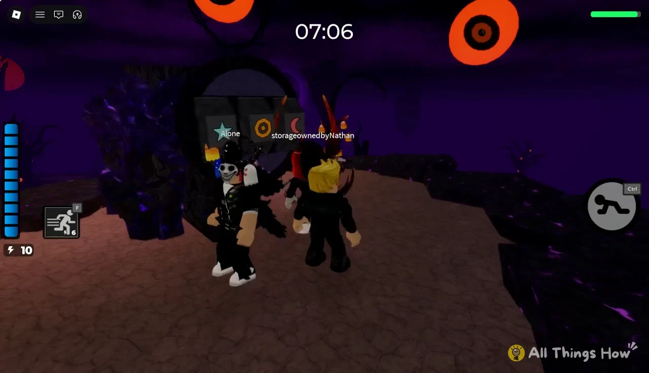 Group of players gathered in a purple-lit area at the second puzzle
